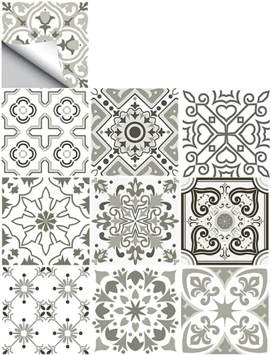Vista 10 de 25 calcomanías de azulejos de estilo marroquí, 4x4 pulgadas (10x10cm) murales tradicionales de bricolaje, calcomanías de azulejos impermeables a