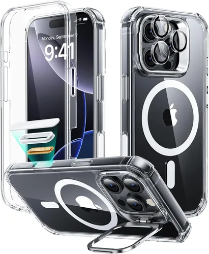 Vista 14 de ESR - Funda completa para iPhone 14 Pro Max, con soporte, MagSafe, a prueba de caídas de grado militar, protector de pantalla incorporado de vidrio