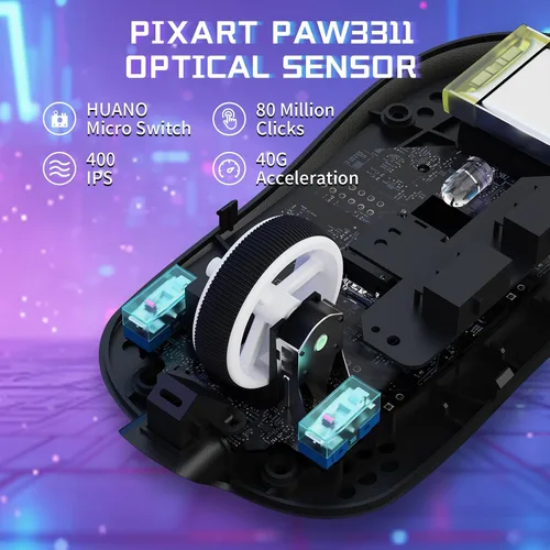 Vista 4 de ATTACK SHARK X8SE - Mouse inalámbrico para juegos, sensor óptico ajustable de 25 K DPI PAW3311, ergonómico de 2.08 oz ligero, triple modo