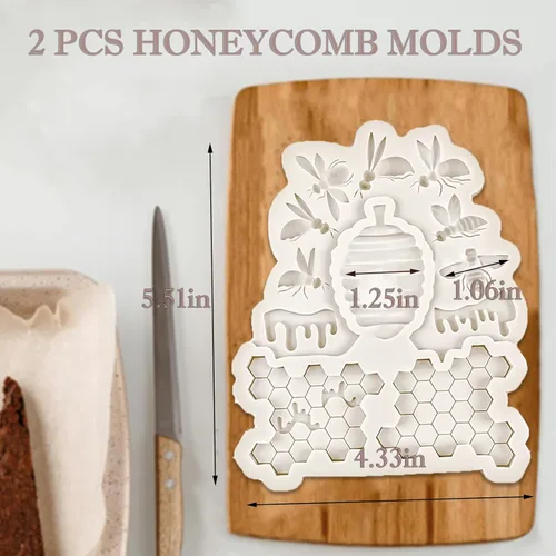 Vista 2 de 12 moldes de panal de abeja de cavidad de silicona (2 piezas) moldes de Fondant Tuile con hueco 3D de colmena de caramelo de encaje molde