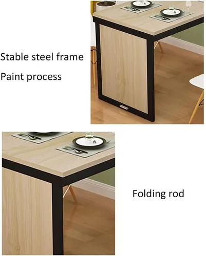 Vista 3 de Mesa plegable invisible montada en la pared de madera maciza, mesa de comedor flotante de color nogal, escritorio de computadora multifunción, mesas