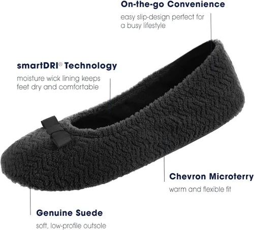 Vista 6 de Isotoner - Pantuflas de microfibra con patrón de chevrón para mujer con suela de ante y absorción de humedad para mayor comodidad