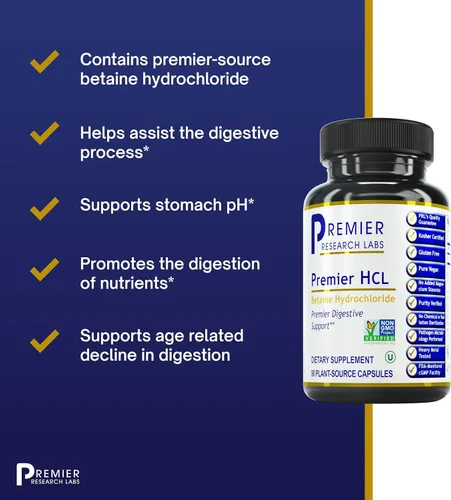 Vista 4 de Premier Research Labs Premier HCL - Betaína HCL, suplemento de clorhidrato de betaína para una función digestiva óptima, absorción de nutrientes