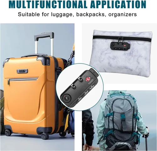 Vista 6 de 2 cerraduras de combinación aprobadas por la TSA, adecuadas para equipaje, mochilas, bolsos de mano, cerraduras seguras para equipaje de viaje