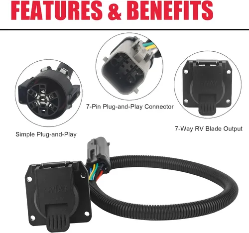 Vista 5 de 55243 Arnés de cableado para remolque con cuchilla RV personalizada de 7 pines del lado del vehículo con conector para caja de camión compatible