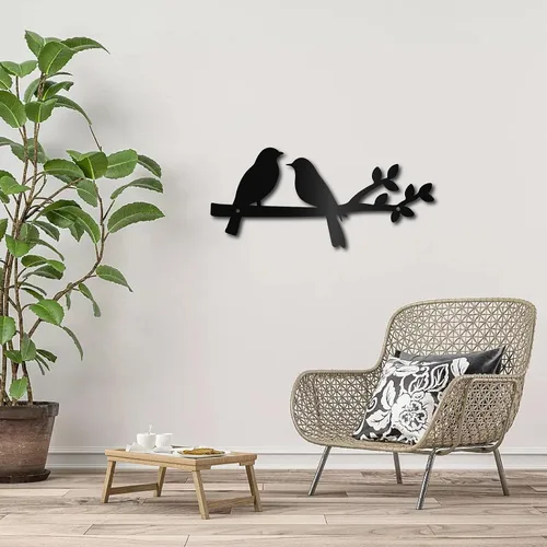 Vista 6 de CREATCABIN Decoración de pared de metal con pájaros en la rama, decoración de pared de pájaros negros, escultura de pájaros negros, decoración
