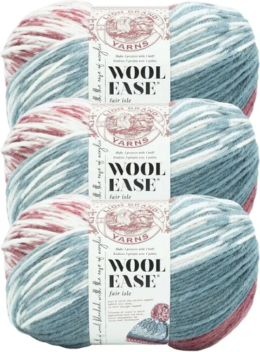 Vista 24 de Lion Brand Yarn - Ovillo de lana Wool Ease Fair Isle, hilo para tejer, color beige/oliva, 1 unidad Worsted Weight Wool Acrylic Blend Knit &