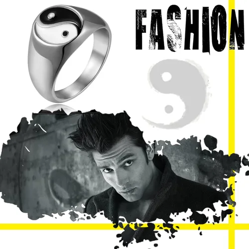 Vista 6 de Rofusn Anillos vintage de Tai Chi Yin Yang para hombre, anillo de acero inoxidable para niños y hombres, Acero inoxidable, otro