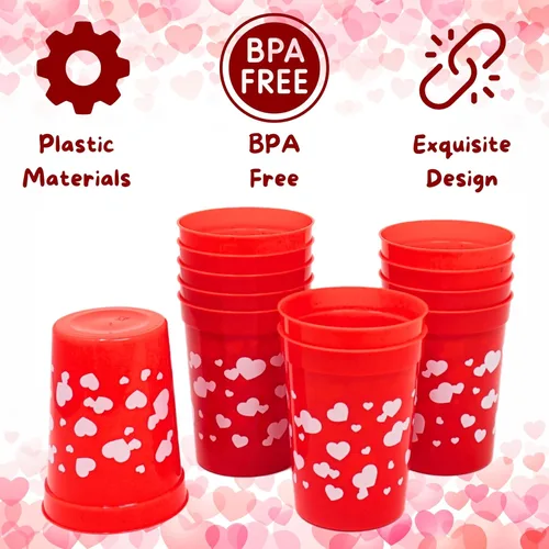 Vista 8 de 4E's Novelty Vasos reutilizables de plástico para el día de San Valentín para niños, 8 onzas, paquete de 12, vasos rojos con corazones, suministros