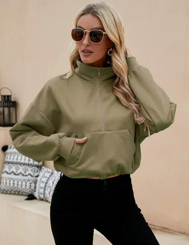 Vista 2 de Kissonic Sudadera con capucha de gran tamaño con media cremallera para mujer, con forro polar