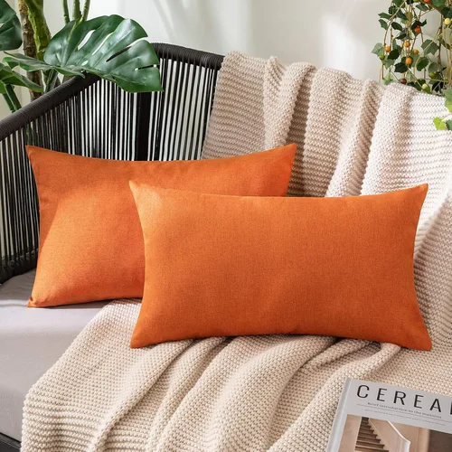 Vista 96 de MIULEE - Paquete de 2 fundas de almohada decorativas para exteriores, impermeables, sólidas, de imitación de lino, para jardín, casa de campo, Azul