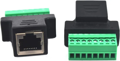 Vista 5 de Paquete de 2 adaptadores de bloque de terminales hembra Ethernet RJ45, enchufe de conector de extensión de cable de tornillo de tornillo de red RJ45
