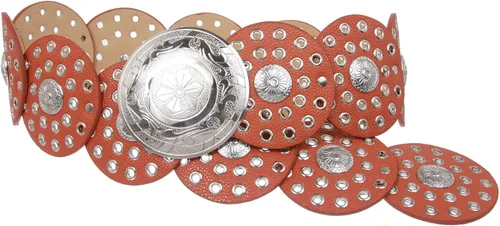 Vista 4 de beltiscool Cinturón de eslabones de piel tipo concho con disco bohemio de 3 1/2 (3.543 in) para mujer Marrón oscuro