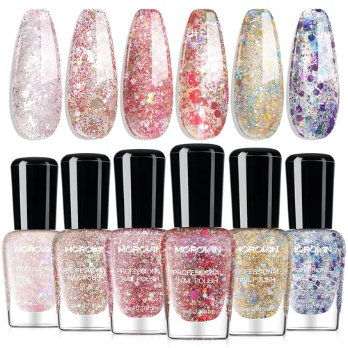 Vista 10 de Morovan Juego de esmalte de uñas degradado: esmalte de uñas de perlas de primavera y verano, esmalte de uñas rosa, azul, morado, secado rápido
