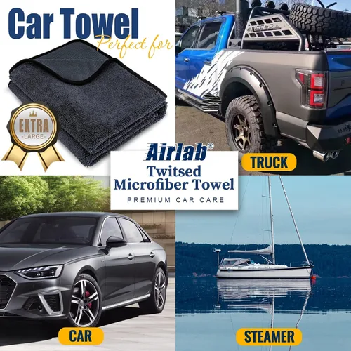 Vista 6 de Airlab - Toallas de microfibra para coche, paño de limpieza para secado, color negro y gris Thick Plush Auto Detailing Super Absorbent for