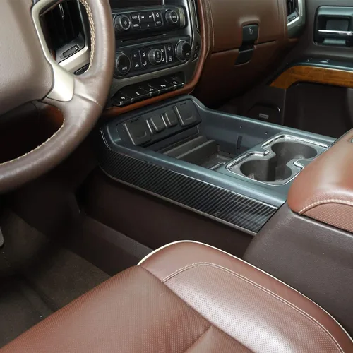 Vista 3 de Voodonala Para Chevy Silverado GMC Sierra 2014-2018 Consola central Accesorios de cambio de marchas lateral, fibra de carbono ABS, 2 piezas