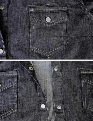 Vista 4 de Omoone Camisa corta de mezclilla para mujer, con manga 34 y nudo