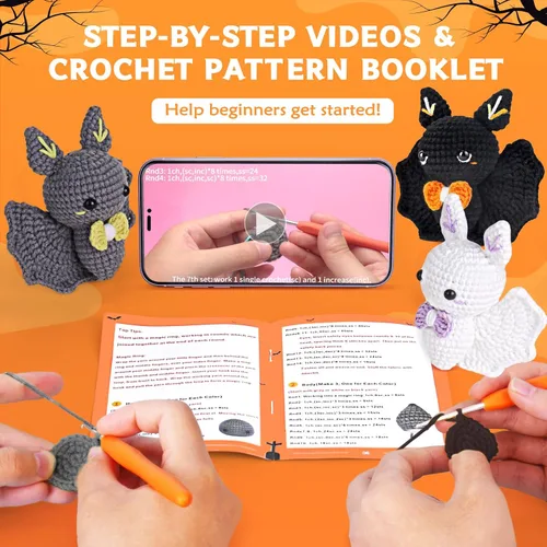 Vista 2 de Kit de ganchillo para principiantes, kit de ganchillo para principiantes para adultos con tutoriales en video paso a paso, regalos de Halloween