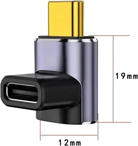 Vista 2 de Adaptador USB-C macho a USB-C hembra de 90 grados, 1 paquete de tipo C hacia arriba y hacia abajo en ángulo recto de 40 Gbps PD 100 W extensor