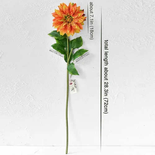 Vista 3 de FiveSeasonStuff Flores artificiales de seda de dalia para exteriores e interiores y jarrones altos, 2 tallos (ámbar amarillo otoño)