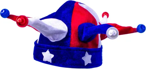 Vista 7 de Windy City Novelties Paquete de 2 sombreros de bufón iluminados de Estados Unidos, recuerdos de fiesta del 4 de julio, rojo, blanco y azul