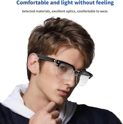 Vista 8 de Xmenha Gafas de sol inteligentes Bluetooth para hombres con altavoces, Bluetooth lentes inteligentes con dientes azules, audio con luz azul, gafas