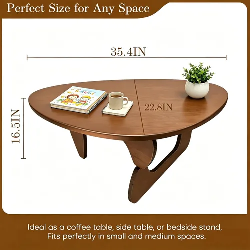 Vista 2 de Mesa de centro moderna de madera maciza, mesa central triangular única para sala de estar, 35.4 x 22.8 x 16.5 pulgadas, nogal