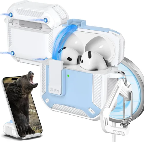 Vista 178 de R-fun Funda de carga compatible con AirPods de 2ª generación 2019, 1ª generación 2016, protección completa contra caídas, tapa desplegable