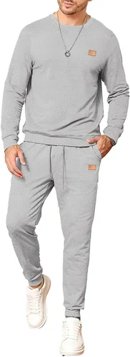 Vista 5 de JMIERR Conjunto de 2 piezas para hombre con cuello redondo, sudadera de jacquard y pantalones deportivos