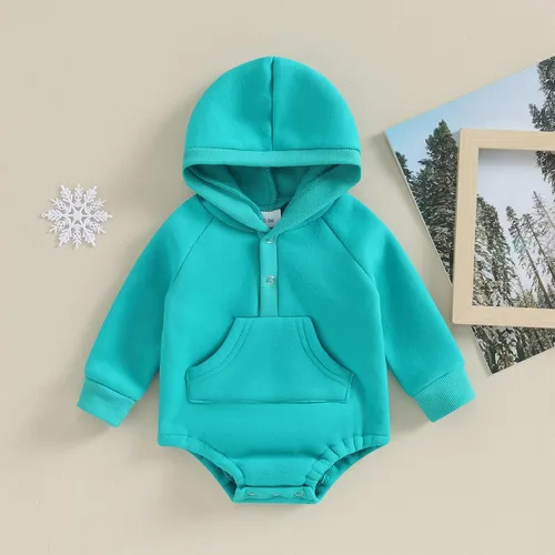 Vista 2 de Mameluco con capucha para bebé niño y niña, color liso, manga larga, ropa de otoño e invierno
