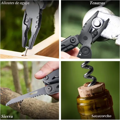 Vista 6 de RoverTac, navaja multiuso de bolsillo, cuchillo táctico para campamento y supervivencia, regalos para hombres, papá, esposo, multiherramienta de 18