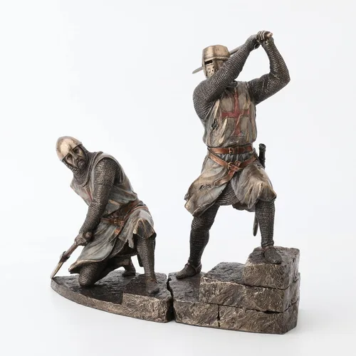 Vista 2 de Veronese Design Battling Templar Knights - Estatua de resina fundida en frío con acabado en bronce