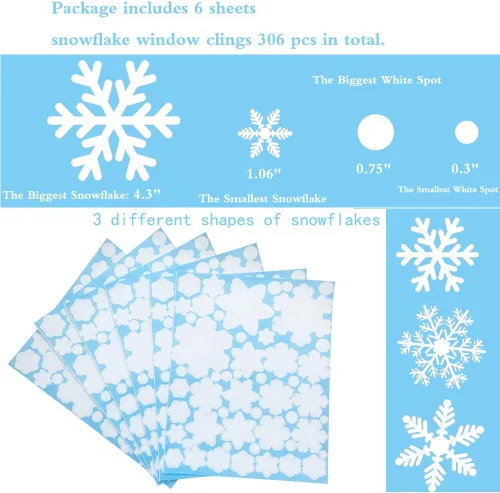 Vista 4 de 306 calcomanías de copos de nieve para ventana, calcomanías blancas de Navidad para ventana, decoraciones de invierno del país de las maravillas