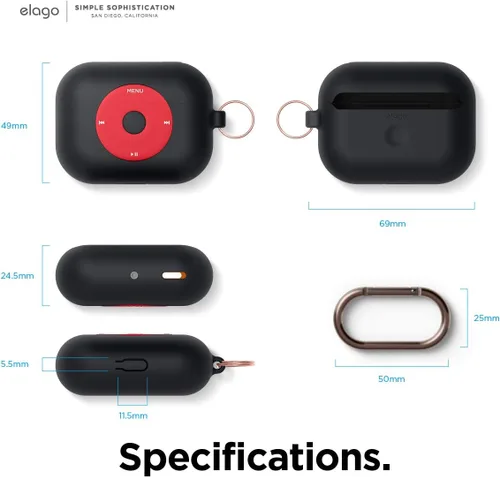 Vista 7 de elago AW6 - Funda compatible con AirPods Pro, diseño de reproductor de música clásica retro con llavero, silicona duradera, diseño clásico