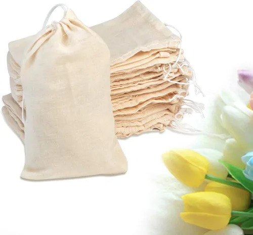 Vista 5 de Tayfremn 100 bolsas de algodón con cordón, bolsas de muselina reutilizables, bolsas de algodón natural con cordón, bolsas para productos a granel