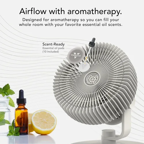 Vista 3 de Vornado Ventilador de mesa REFRESH 8 con almohadillas de aroma de aromaterapia, base giratoria, fácil de limpiar, 3 ajustes de velocidad