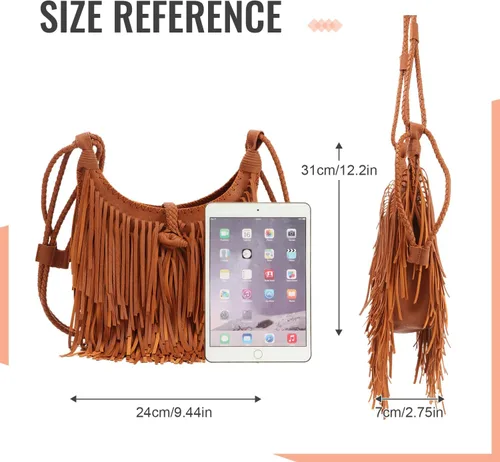 Vista 4 de LUI SUI Bolso vintage con flecos negros con flecos, bolso de hombro Hobo para mujer