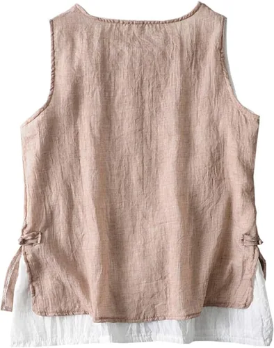 Vista 2 de SCOFEEL Camiseta sin mangas de lino ligero para mujer, camiseta sin mangas de doble capa