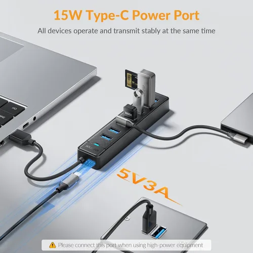 Vista 3 de IDsonix Hub USB 3.0 de 7 puertos para laptop, PC, conexión estable de 5 Gbps SuperSpeed Expansor de puerto USB, divisor multipuerto de expansión
