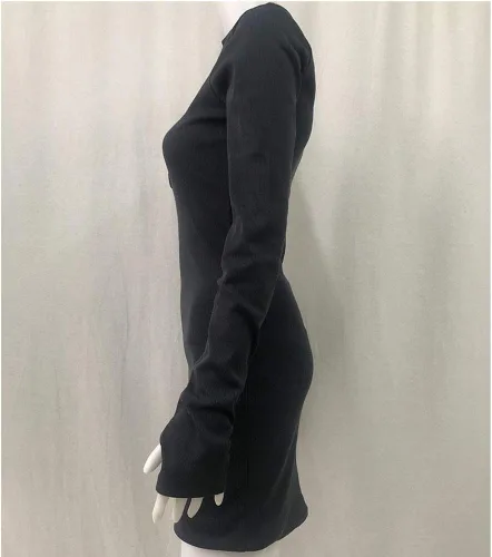 Vista 3 de Fashion Store Vestido de punto con cuello en V profundo para mujer, vestido de manga larga, vestido de noche con cuello de cremallera