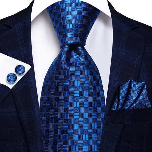 Vista 29 de Hi-Tie Corbata clásica de cachemira para hombre con pañuelo y gemelos a cuadros
