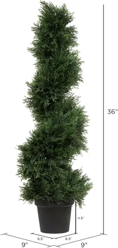 Vista 3 de Vickerman Árbol en espiral de cedro artificial de 3 pies de alto, cedro verde natural en maceta, resistente a los rayos UV, interior/exterior