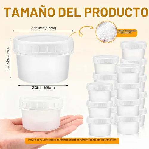 Vista 2 de Paquete de 24 tarros de almacenamiento de alimentos de 4 onzas (4.1 fl oz) con tapas de rosca