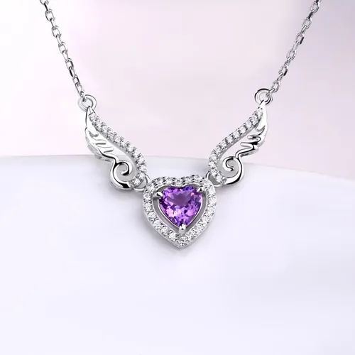 Vista 5 de HXZZ Fine Jewelry - Collar con colgante de plata de ley 925, piedra preciosa natural, topacio azul suizo, amatista, peridoto, amor, corazón, alas