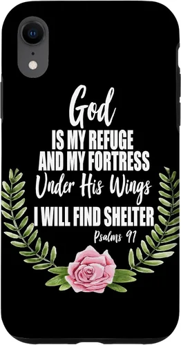 Vista 25 de God is My Refuge Christian Bible Psalms 91 Floral Case for iPhone 17