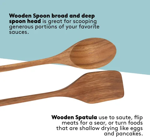 Vista 5 de Real Simple Juego de espátulas de silicona y cucharas de madera para cocinar Cuchara de madera, espátula de madera y 2 espátulas de silicona