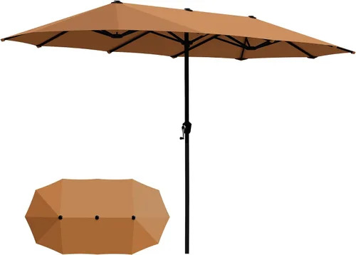 Vista 14 de PHI VILLA Sombrilla Grande de Patio de 13 Pies de Doble Cara Gemela para Mercado Exterior con Manivela, Beige 13x6.5 ft shade, rectangular, patio