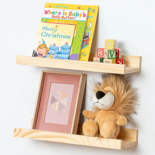 Vista 50 de FLYJOE Estante de repisa de fotos para pared, 24 pulgadas de madera de fresno maciza, estantes para libros de guardería, estantes flotantes