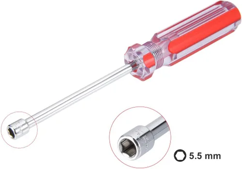 Vista 2 de uxcell Mango codificado rojo con llave de tuerca de 0.217 in no magnético con eje de 3,7 pulgadas
