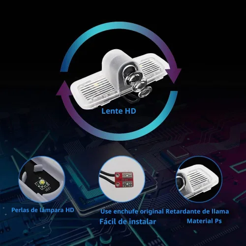 Vista 4 de 2 piezas de proyector LED de proyección de automóvil, luz de sombra de puerta, luz de bienvenida, emblema láser, logotipo, luces de charco